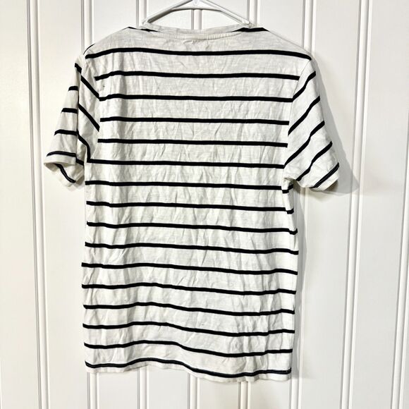 REISS Shirt Women Size M Short Sleeve Cotton Crewneck Navy Blue & White Casual - Picture 6 of 6